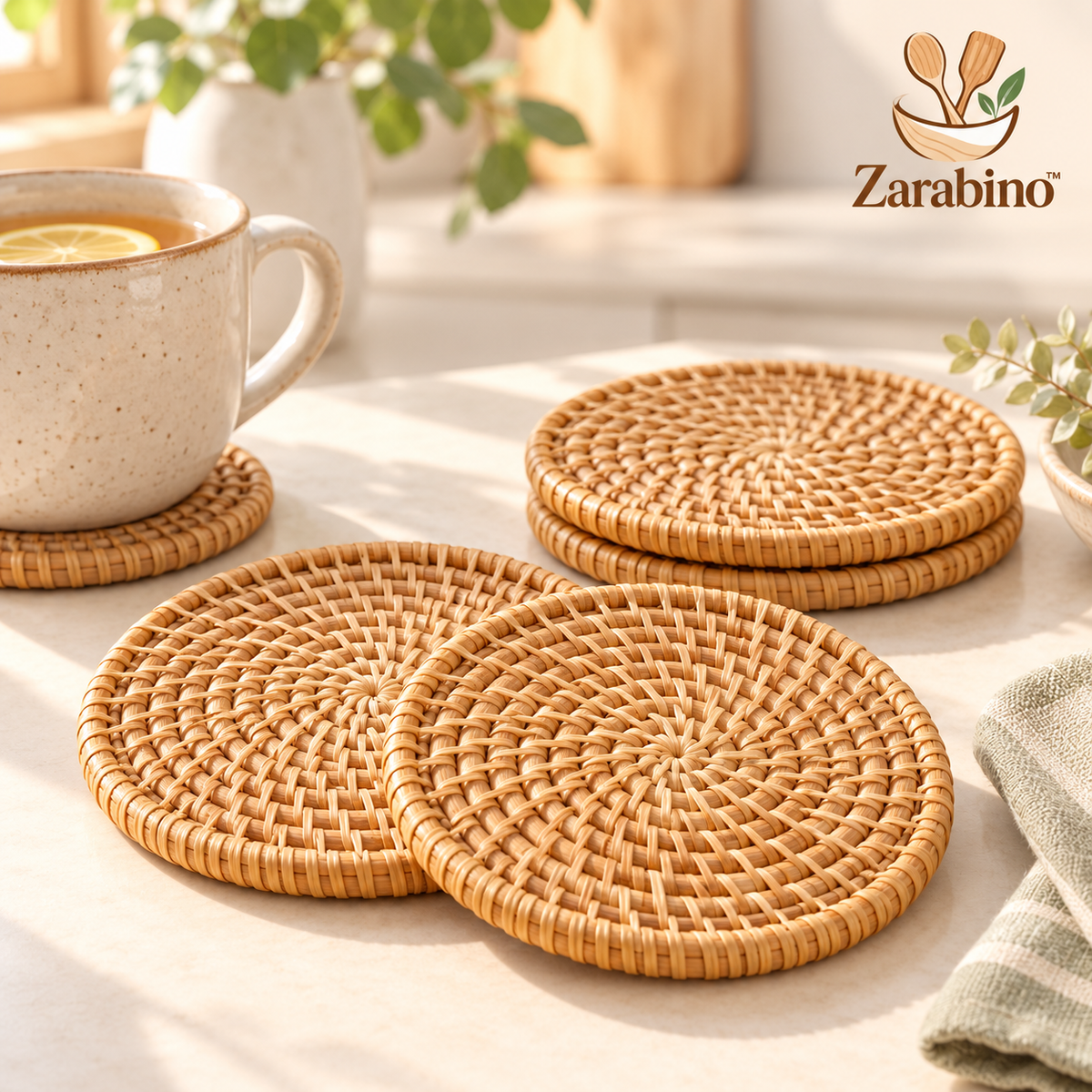 Zarabino™ Woven Rattan Coasters