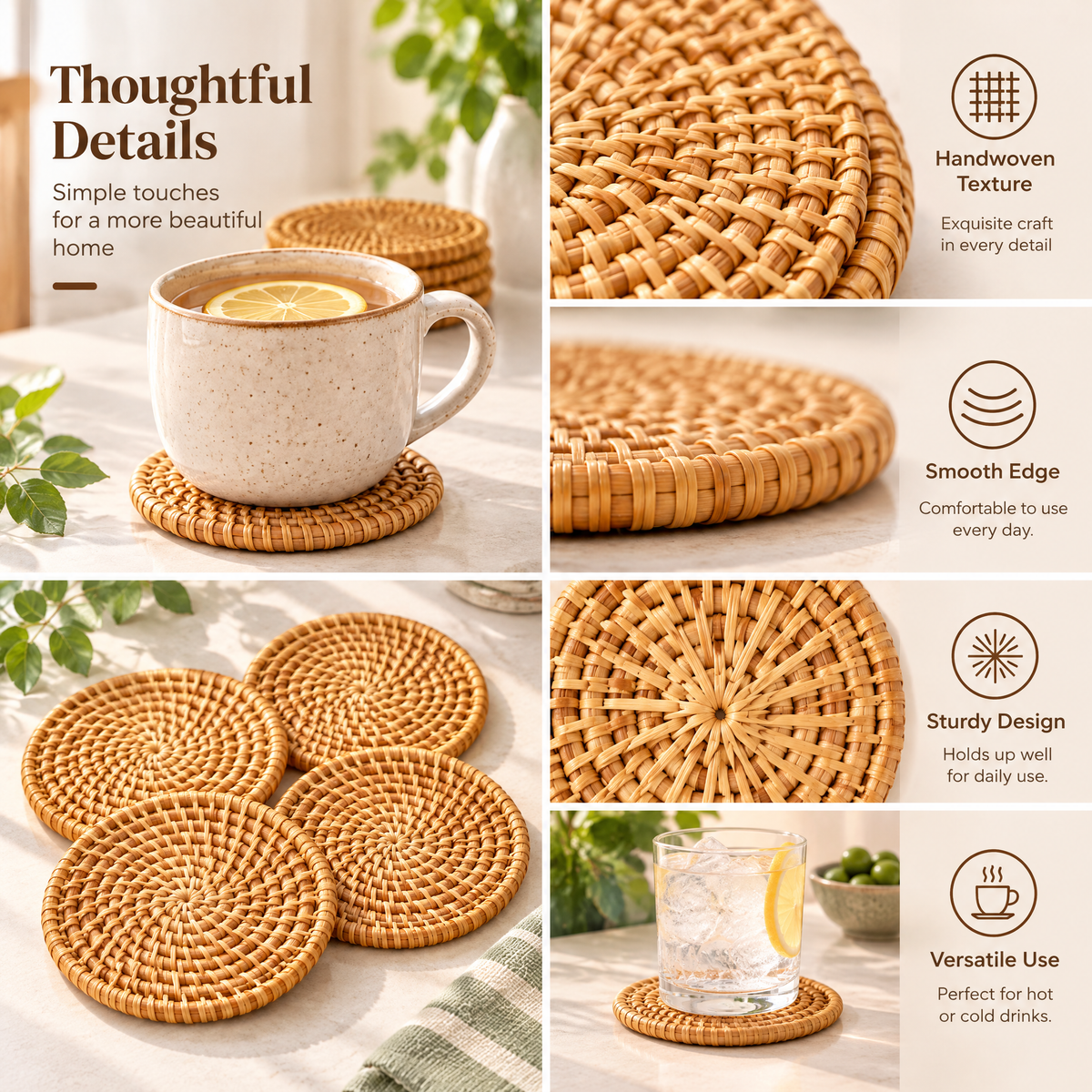 Zarabino™ Woven Rattan Coasters