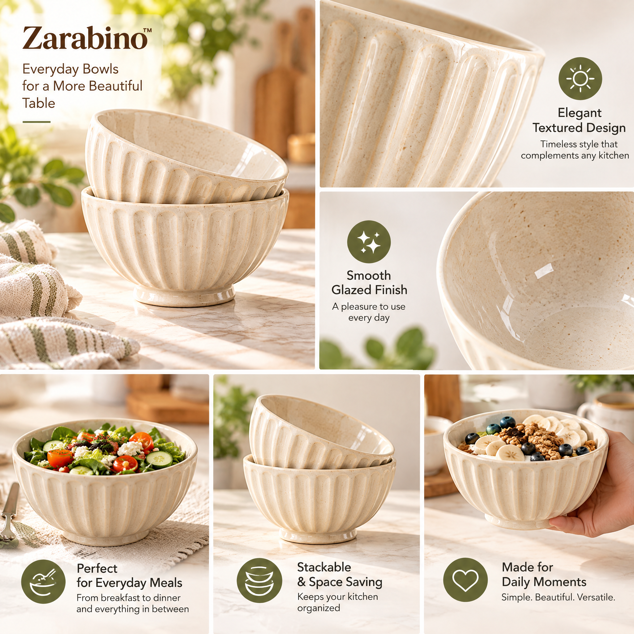 Zarabino™ Fluted Pedestal Cereal Bowl design details